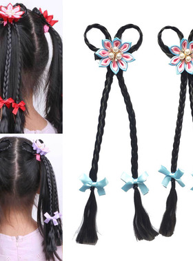 古风造型儿童假发辫子头饰品女童假头发夹蝴蝶结顶夹水晶花朵发卡