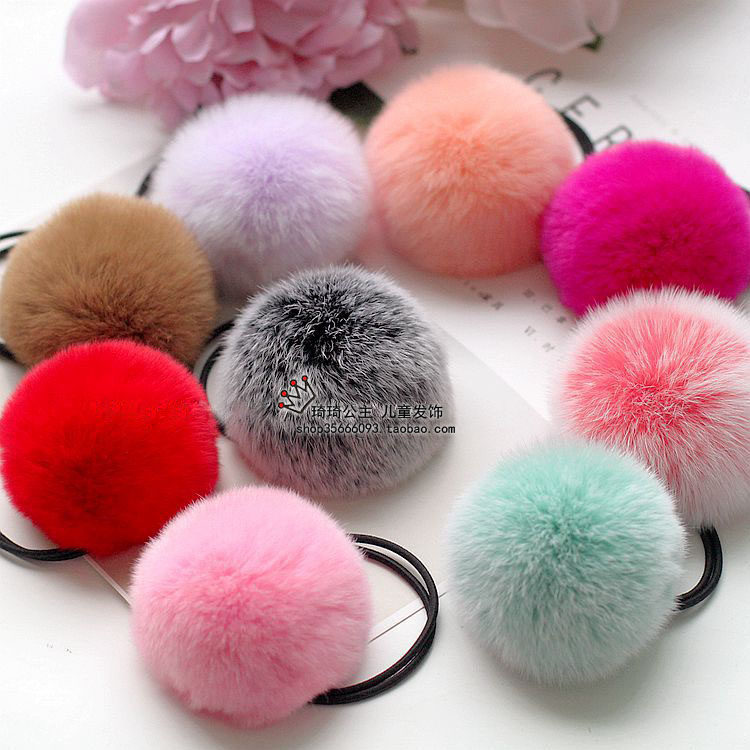 清仓 韩版 兔毛球球儿童发圈成人发圈獭兔毛宝宝头饰品发童发绳冬