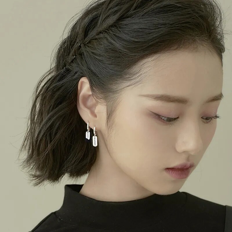 ins耳环银饰lucky方牌复古新款