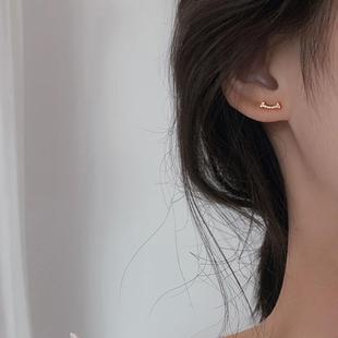 一字微笑耳钉s925纯银弧形耳环不对称耳饰日常小巧简约母亲节礼物