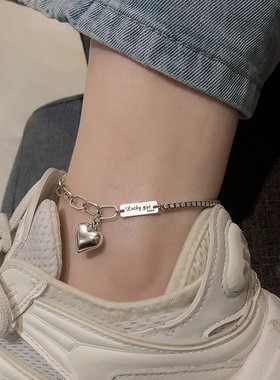 S925纯银爱心脚链女潮