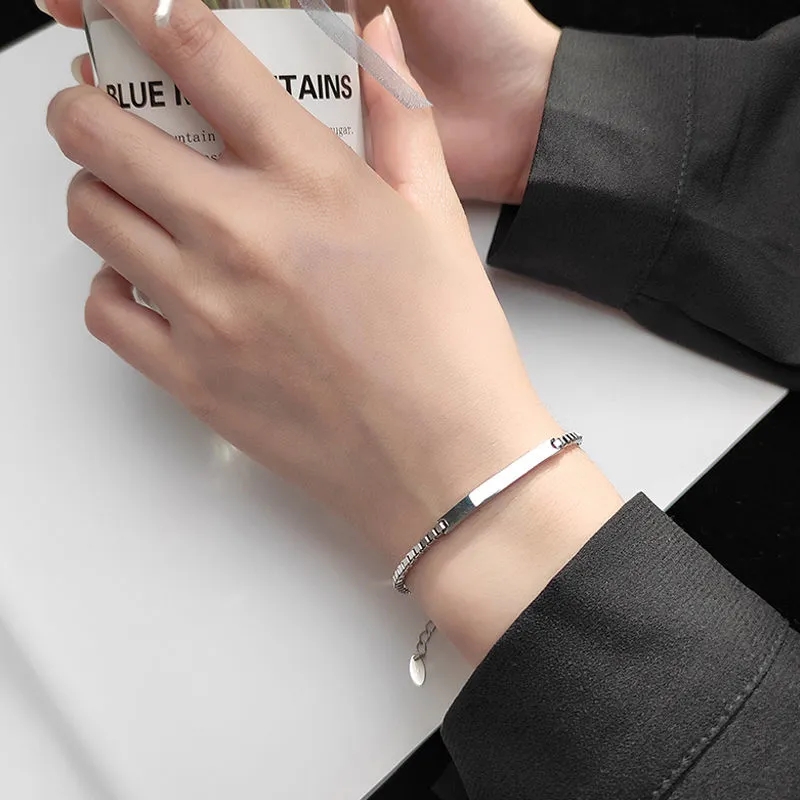 925纯银个性简约一字潮流手链