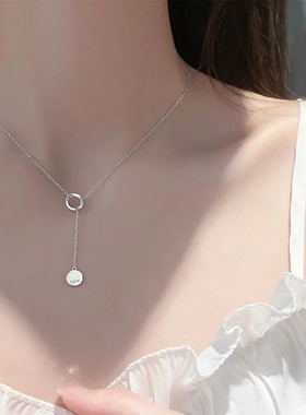 s925纯银圆圈抽拉项链设计感气质小众女豆豆锁骨简约2020新款ins