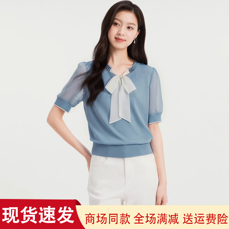 夏秋蝴蝶结套头毛针织衫上衣女装