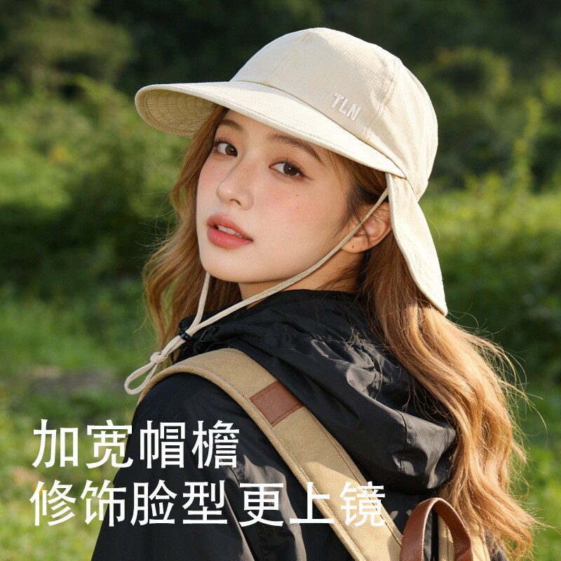 新款夏季大檐户外露营遮阳帽时尚百搭防晒帽防紫外线透气渔夫帽子