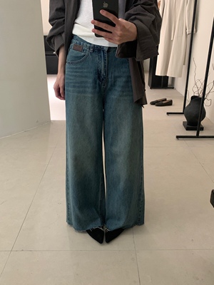 Leaves怀旧复古宽松阔腿牛仔裤