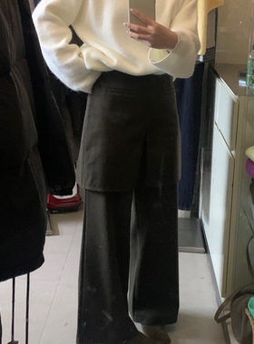 Leaves简约加厚呢料屁帘长裤女秋冬高腰百搭显瘦直筒纯色休闲裤