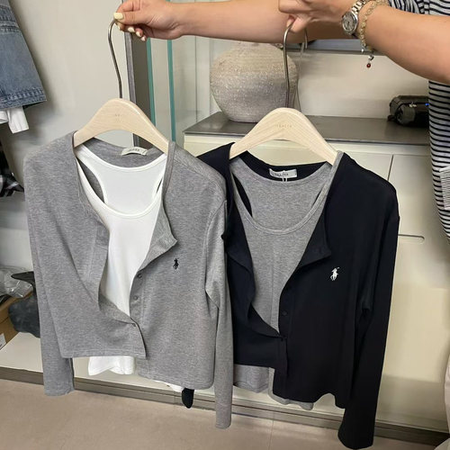 小马刺绣衬衫+套头背心两件套