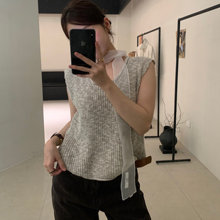 单穿叠搭马甲韩系ins风质感薄上衣 Leaves韩标针织背心女圆领无袖