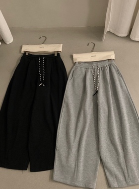 Leaves质感牛奶绒阔腿卫裤女冬季新款松弛垂感百搭直筒休闲长裤子