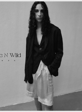 EDWARD CUMING小众设计师品牌醋酸短裤毛边中裤拼接冰凉感垂坠