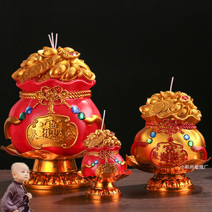 小和尚新品红色聚宝袋福袋钱袋金元宝莲花蜡烛灯求财神殿供佛家用