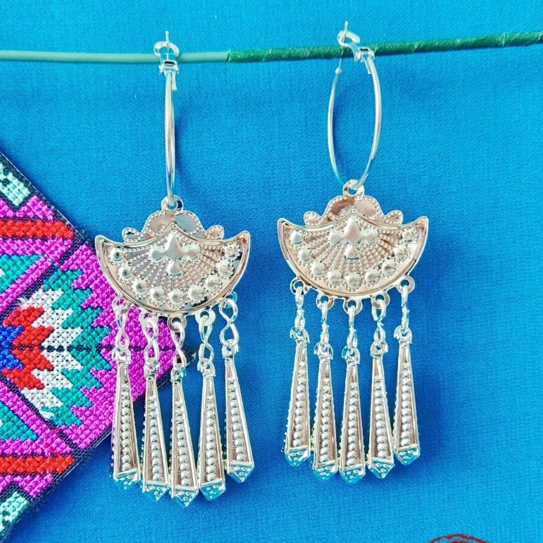 贵州苗族耳环凉山彝族耳环苗银流苏耳饰品少数民族风服装配饰耳坠