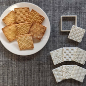 日式 华夫饼纹理几何花纹曲奇饼干模具正方形3D立体烘焙工具