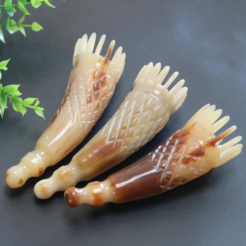 牧雅轩天然牛角按摩梳面部经络棒正宗牛角梳大齿梳加工头疗拨筋梳