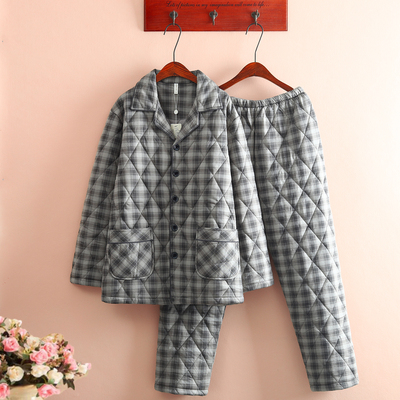 帅气男士薄款纯棉夹棉睡衣家居服