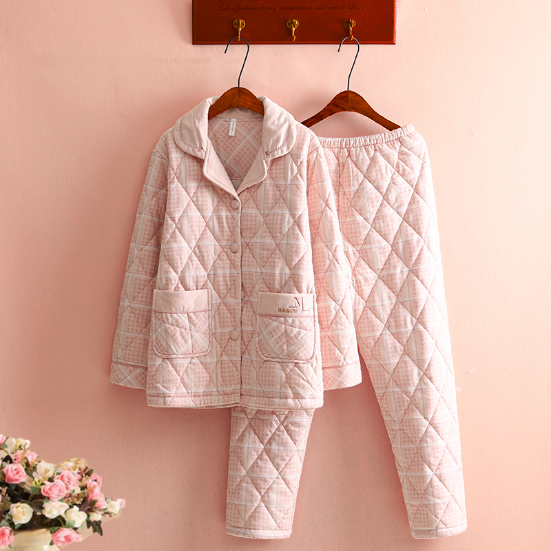 超美！薄款纯棉夹棉睡衣家居服女