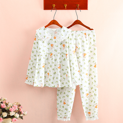 小清新可爱公主100%纯棉斜纹睡衣