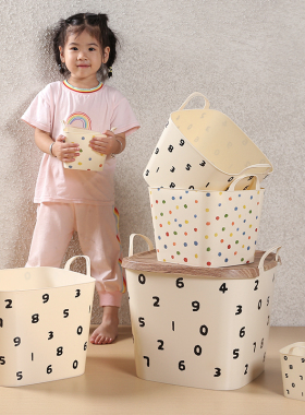 白盒子 ins彩色波点黑色数字大号家用宝宝玩具收纳筐儿童脏衣篮