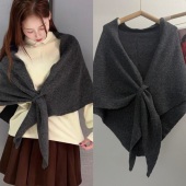 2025秋冬新款 羊毛混纺纯色三角大披肩女保暖加厚外搭针织围脖搭肩