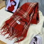 红色围巾女款 高级感复古格子披肩加厚保暖学生围脖百搭潮 2025新款