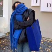 网红款 韩版 学生加厚围脖情侣格子围巾女秋冬季 百搭保暖披肩两用