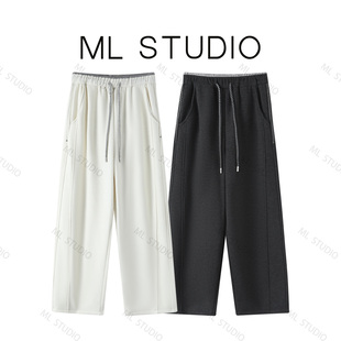 【米粒严选】米白色加绒运动卫裤女秋冬2025新款腰显瘦宽松休闲