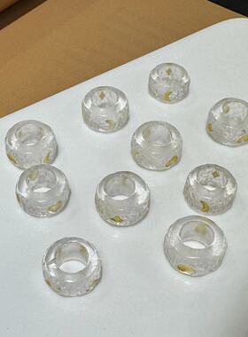 天然白水晶日月星辰雕刻烫金小跑环文玩佛珠diy配件