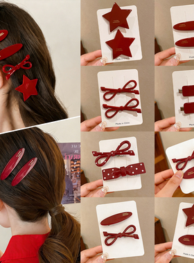 安可拉红蝴蝶结发夹女碎发边夹侧边前额刘海bb夹子高级感红色发卡