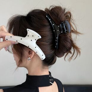 法式 高级感鲨鱼夹气质抓夹发饰 波点大号仿醋酸发夹女后脑勺新款