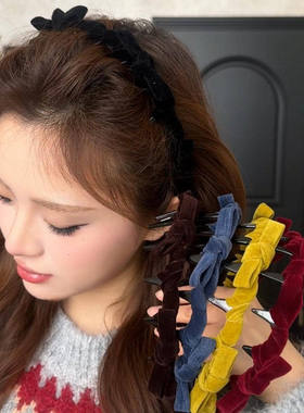 丝绒蝴蝶结带齿发箍女秋冬高颅顶