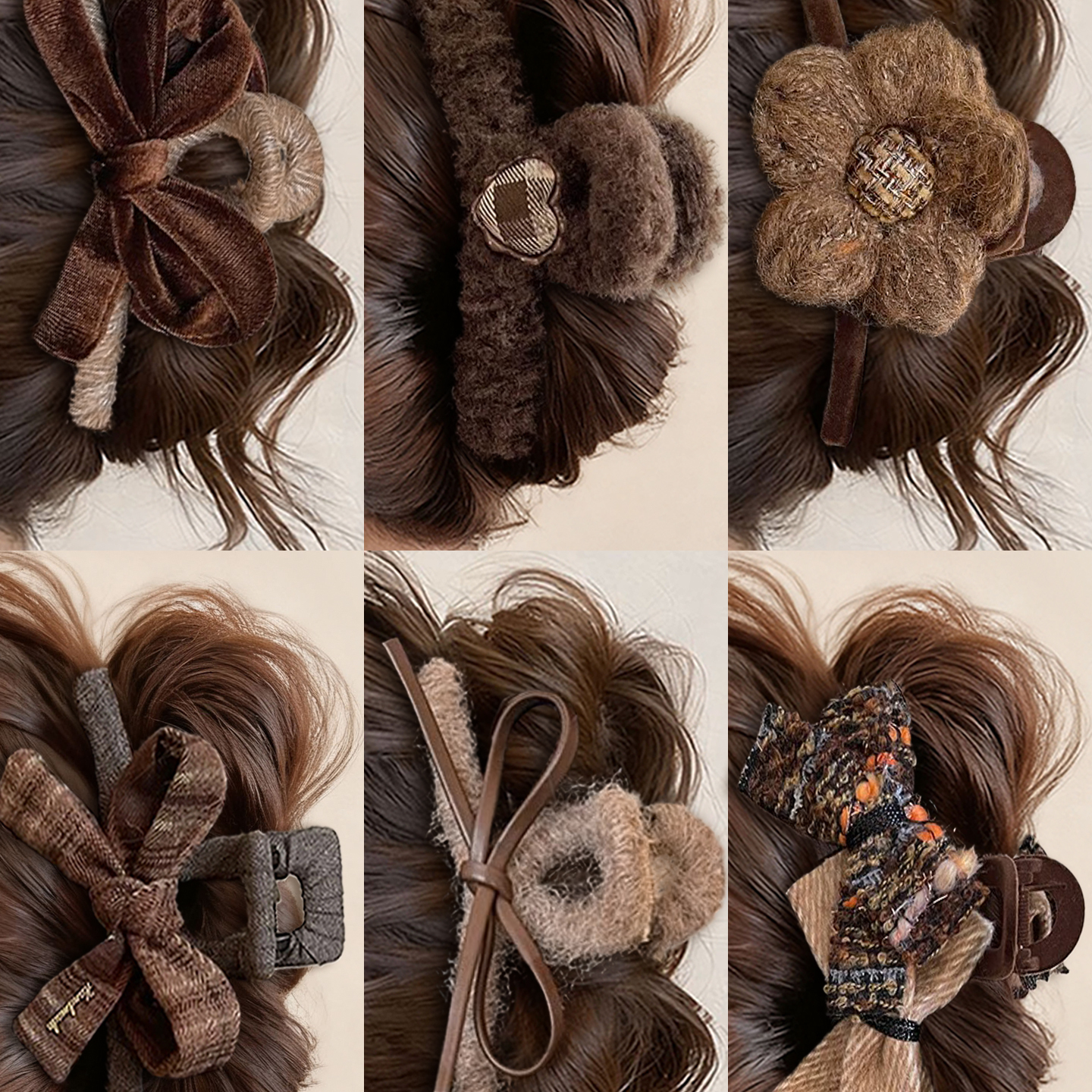 蝴蝶结毛绒花朵发夹女秋冬