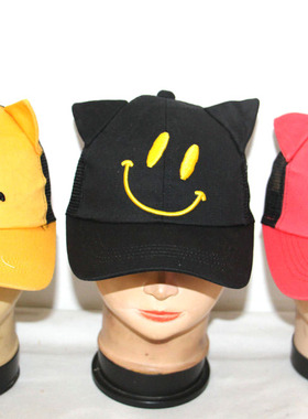 帽子大王cM2216韩版日系纯棉刺绣卡通男女棒球网童帽v7外贸3色