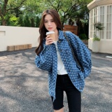 设计感印花牛仔外套女早秋季新款韩版宽松时尚小个子减龄休闲上衣，女装短外套，淑塔可可