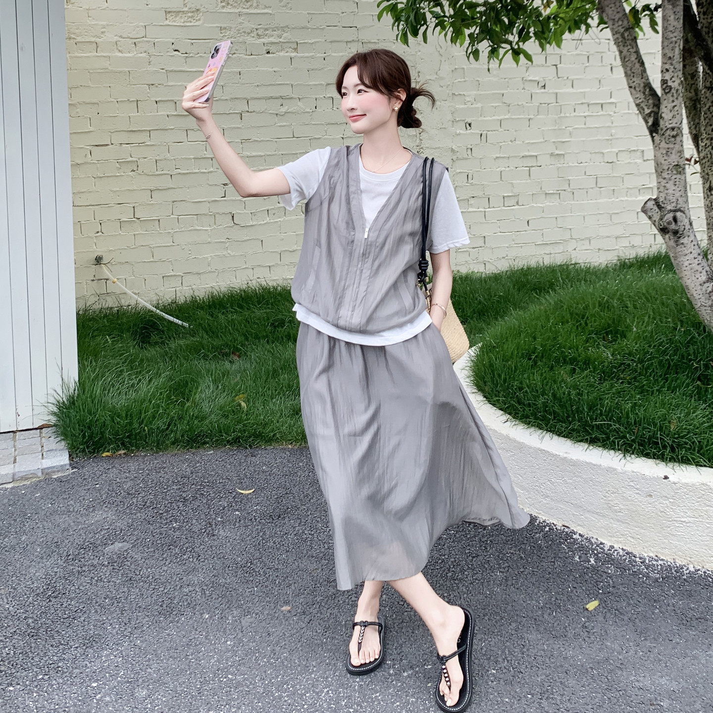 【现货】新款天丝假两件上衣+半裙两件套2B203-1638-P175-K278,女装套装/套裙,淑塔可可