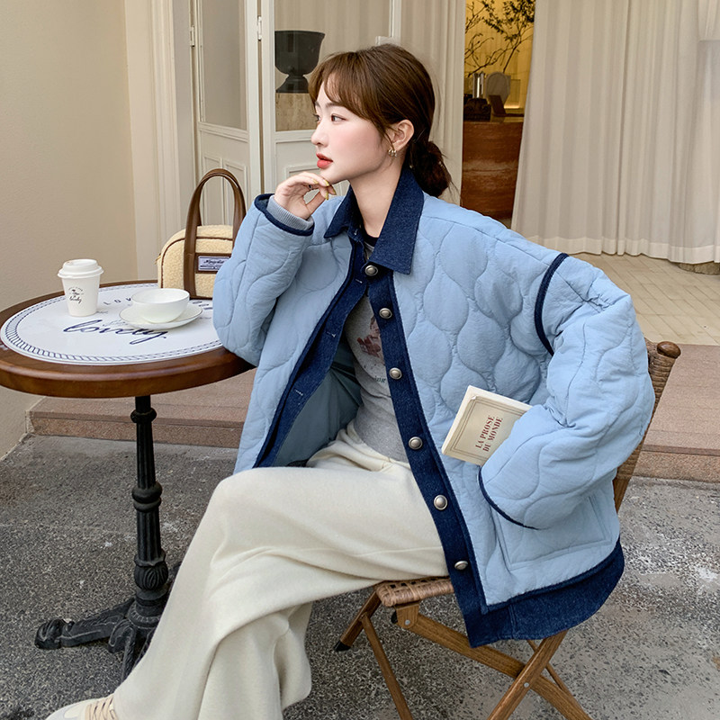 【现货】牛仔拼接假两件葫芦格绗线棉衣151-6668-P190-K288,女装棉衣/棉服,淑塔可可
