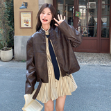 现货，立领咖啡皮衣151-6681-P155-K228，女装皮衣，淑塔可可