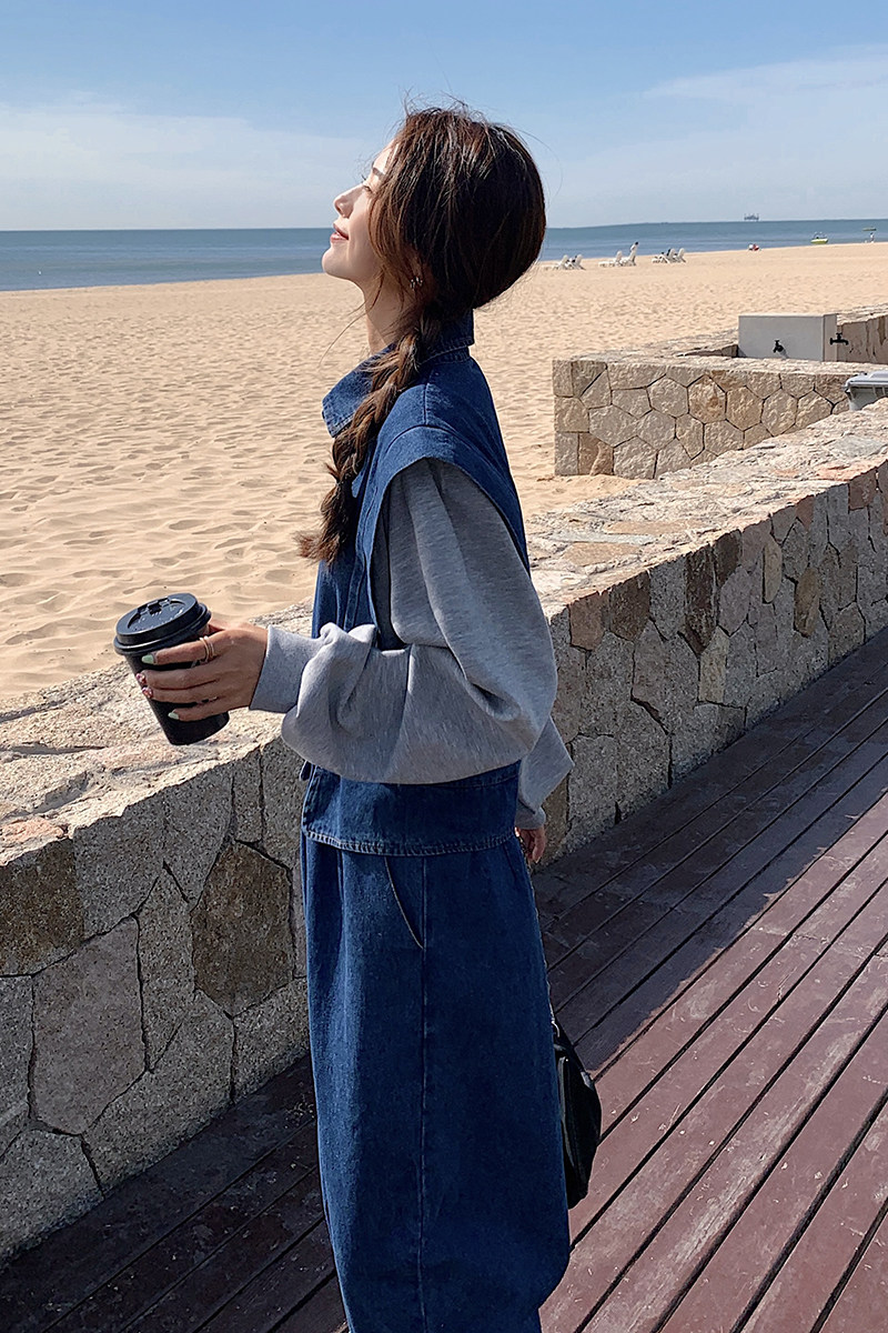 工装拼接牛仔连体裤女春秋长款设计感2025年新款高级感连身衣套装,女装牛仔裤,淑塔可可