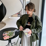 美式复古军绿色小皮衣外套女春秋2025新款时尚设计感机车服夹克，女装皮衣，淑塔可可
