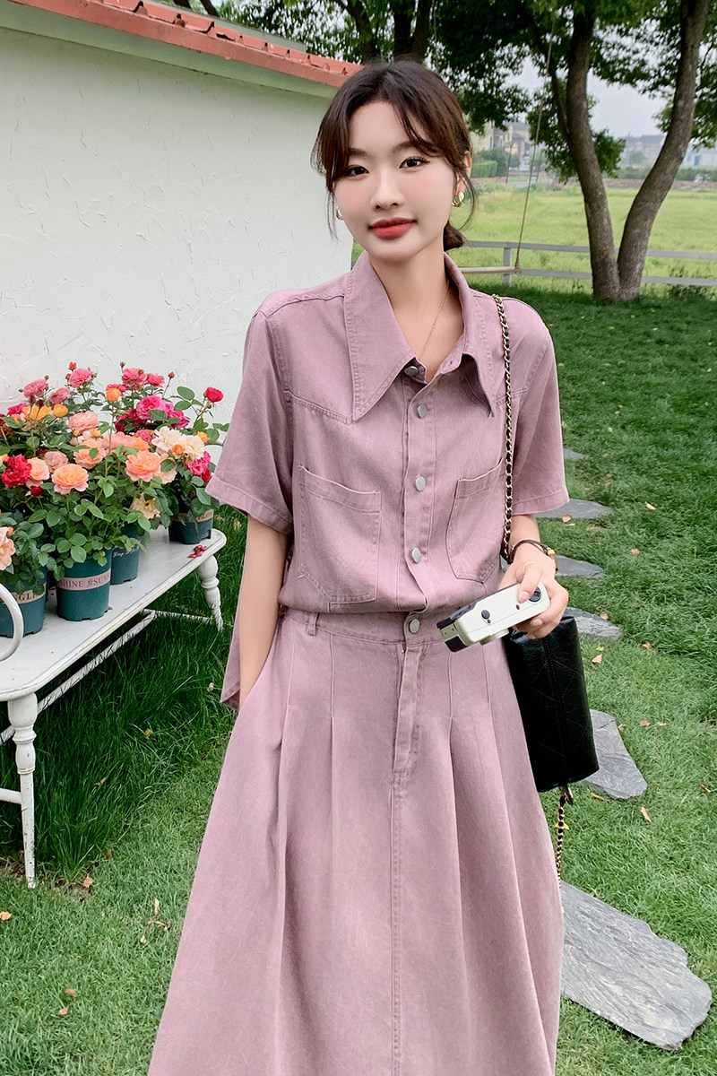 现货、假两件天丝牛仔连衣裙151-6633-P135-K198,女装连衣裙,淑塔可可