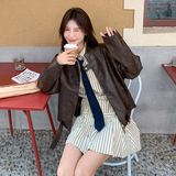 现货，立领咖啡皮衣151-6681-P155-K228，女装皮衣，淑塔可可