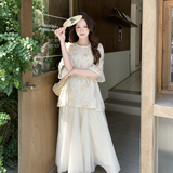 夏季新款绣花上衣+网纱半裙两件套2B203-1659-P185-K298，女装套装/套裙，淑塔可可