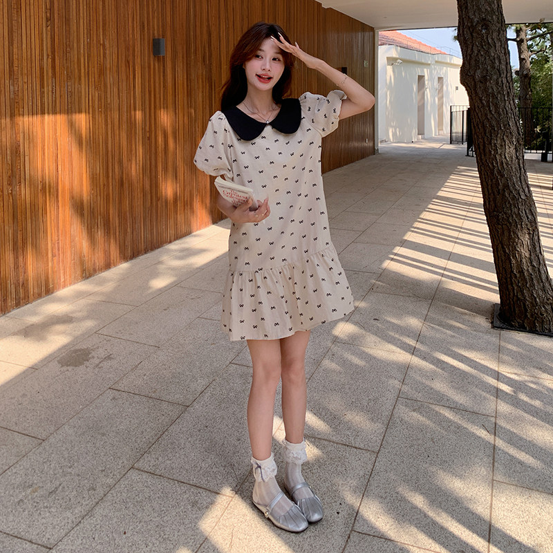 【现货】，蝴蝶结印花连衣裙151-6636-P105-K158,女装连衣裙,淑塔可可
