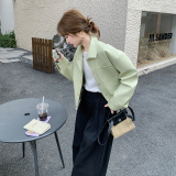 新款【现货】PU皮衣短外套151-1507-P145-K218，女装皮衣，淑塔可可