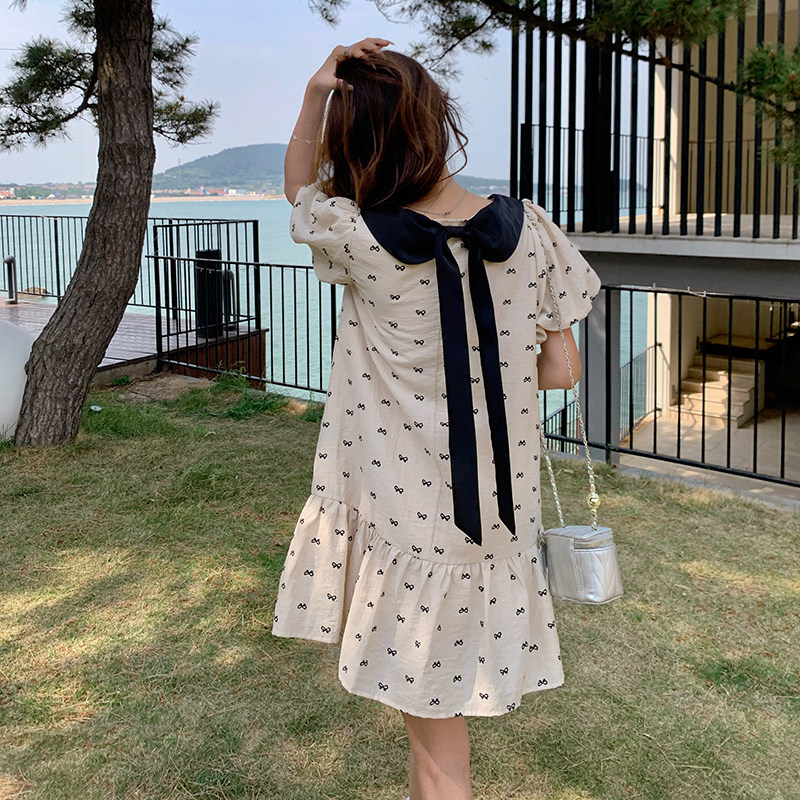 【现货】，蝴蝶结印花连衣裙151-6636-P105-K158,女装连衣裙,淑塔可可