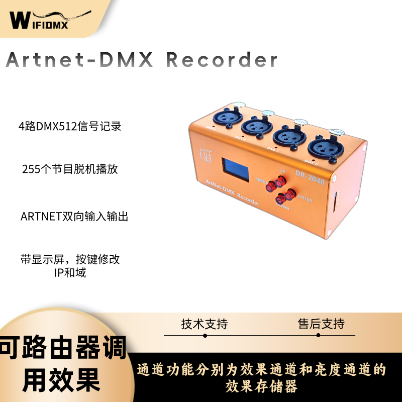 ARTNET双向4路512录播器SD卡脱机记录器，3D模拟MA老虎台扩展