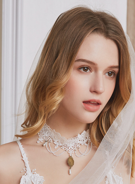 日韩风欧美白色蕾丝婚纱锁骨链