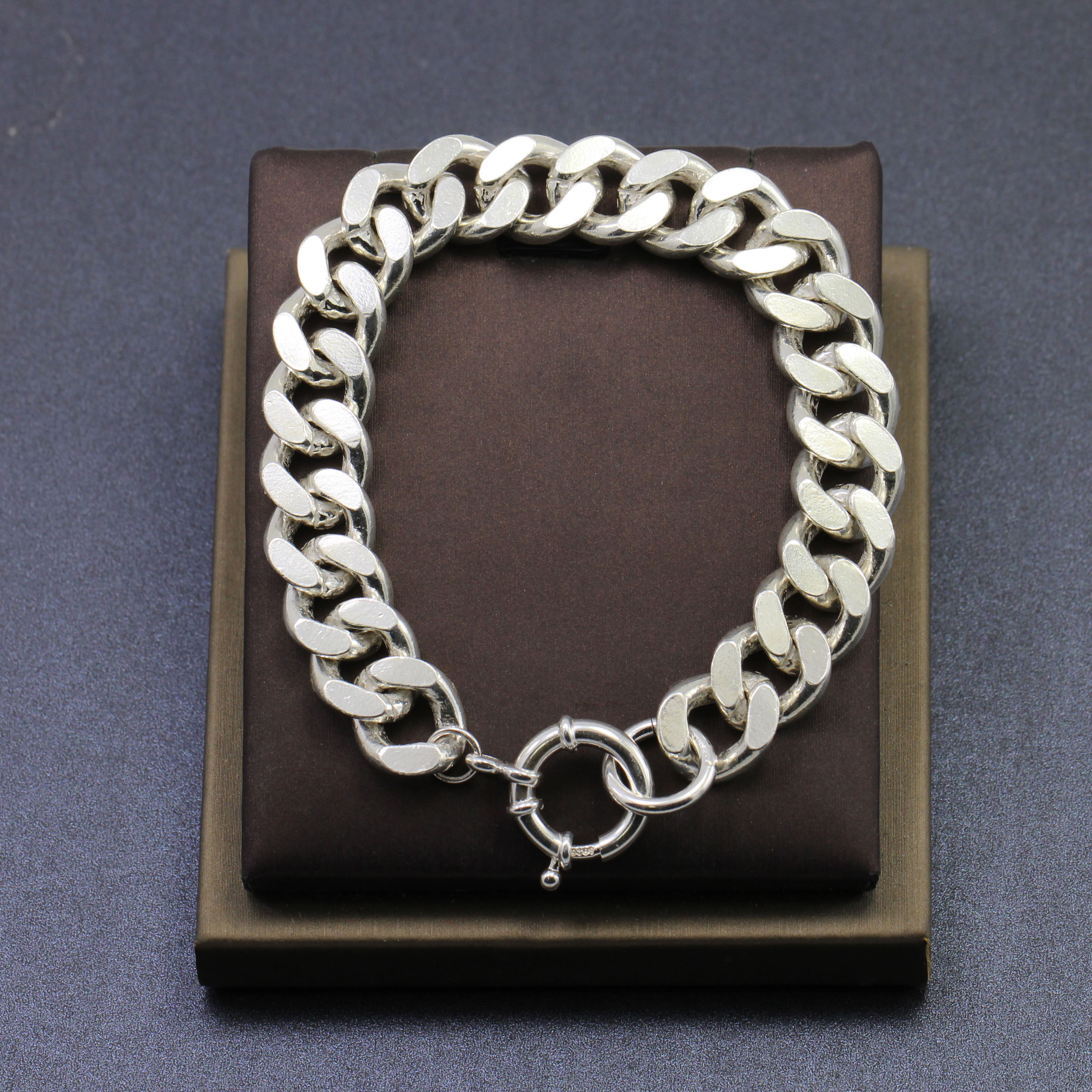 925银男士手链单扁个性时尚简约韩版霸气粗款机车马鞭链嘻哈项链