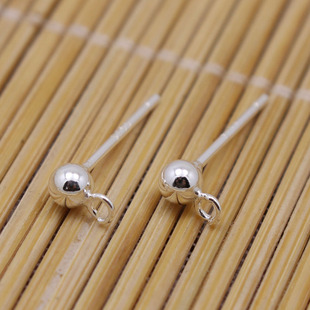 s925纯银防过敏光珠耳钉带圈耳环耳饰配件圆珠耳勾diy手工配件