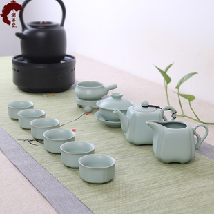 天青色盖碗汝窑功夫茶具套装开片哥窑冰裂整套茶壶办公家用礼汝窑